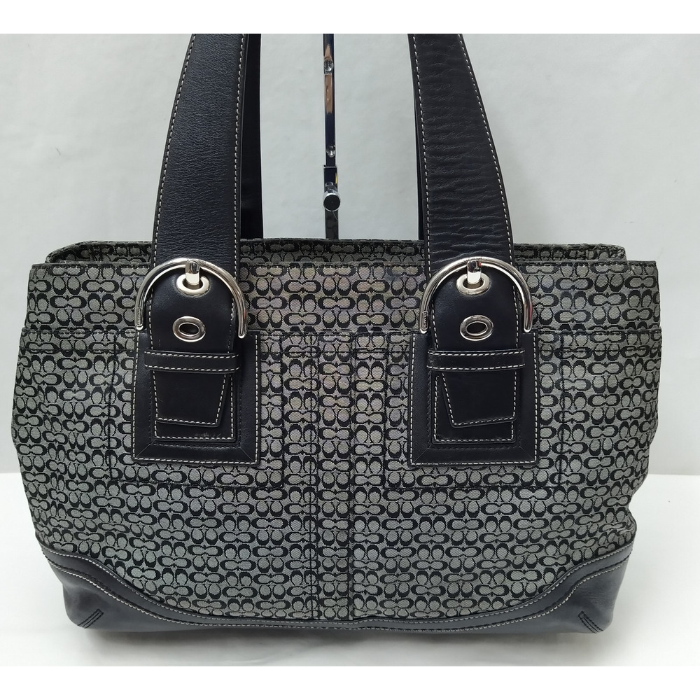 Coach Signature Black Canvas Leather Trim Double Handles Tote Bag - Picture 15 of 16